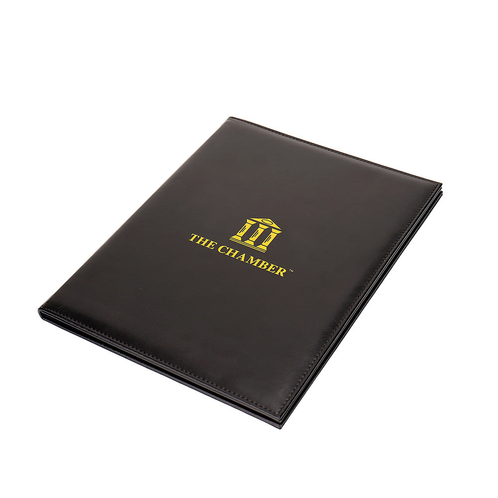Custom genuine leather bound menu cover for restaurant bar