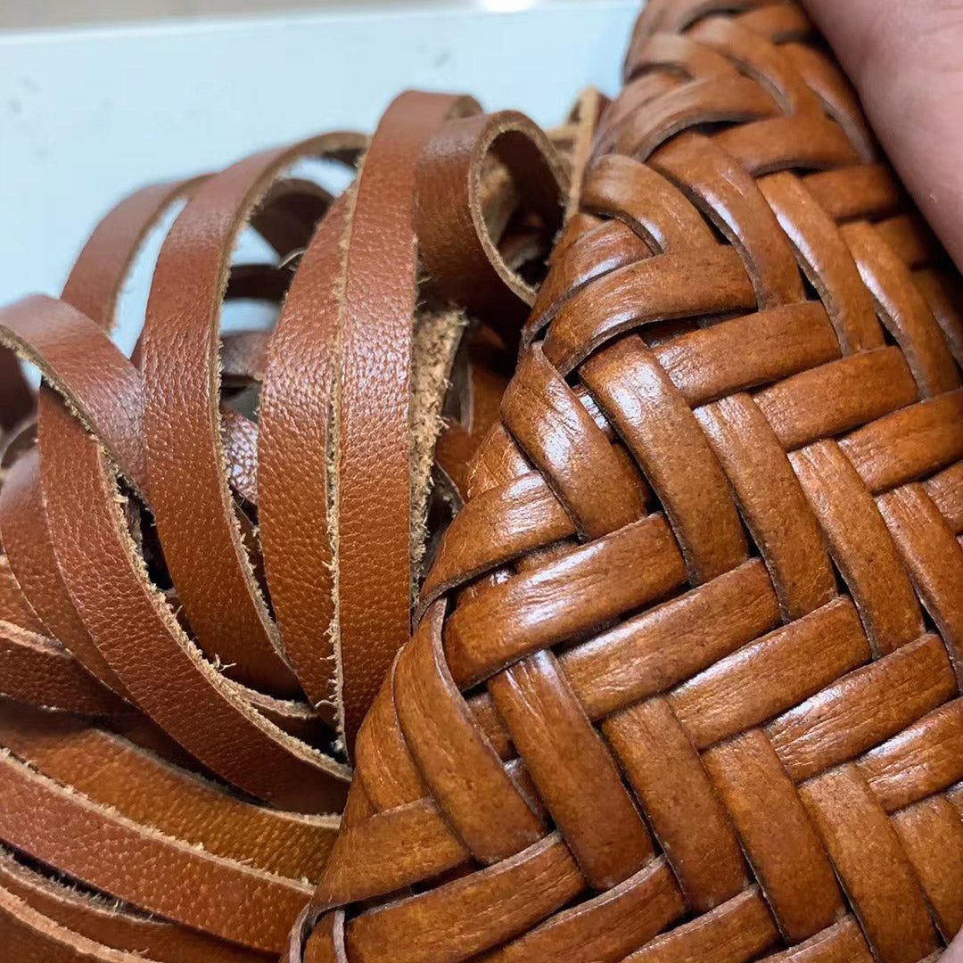 Custom genuine leather drawstring cowhide hand woven leather for shoes tote bags