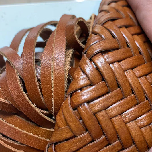 Custom genuine leather drawstring cowhide hand woven leather for shoes tote bags